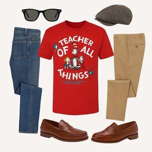 Universal Studios Dr. Seuss Teacher of All Things Graphic Tee Cat in the Hat Red